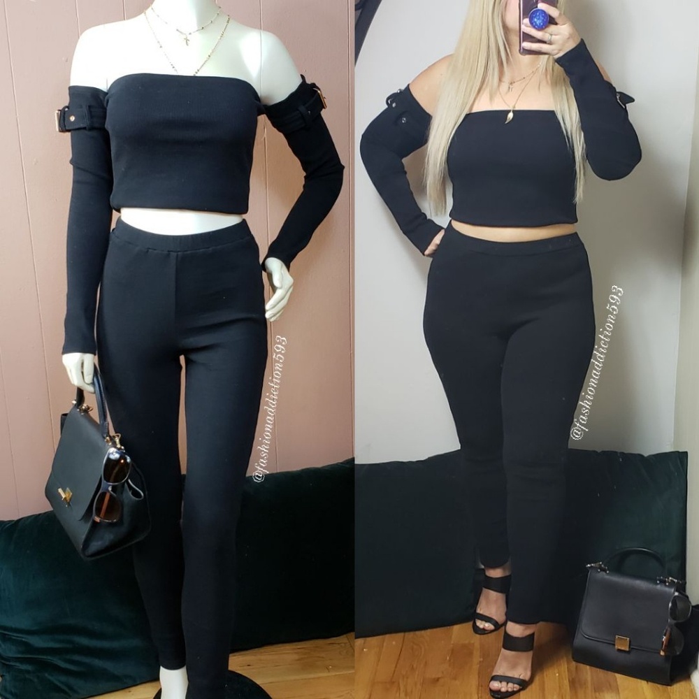 Off-the-shoulders long sleeves matching set crop